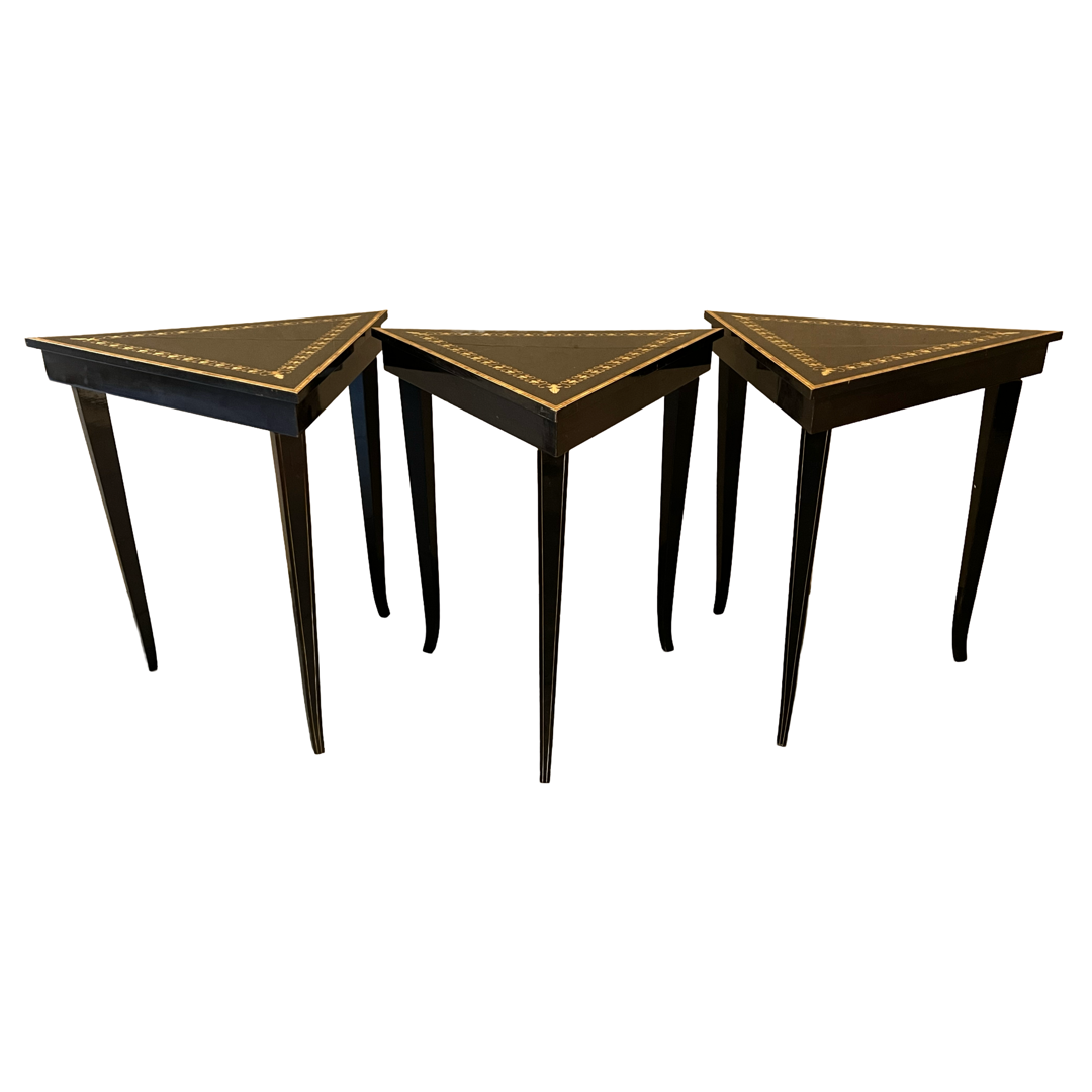 Italian Marquetry Inlaid Triangular Music Table Trio