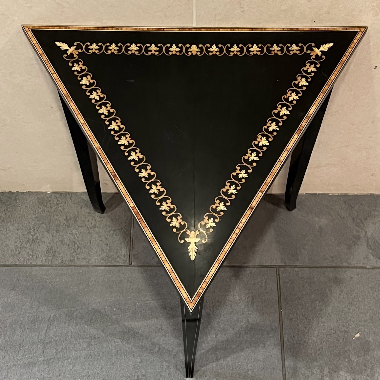 Italian Marquetry Inlaid Triangular Music Table Trio