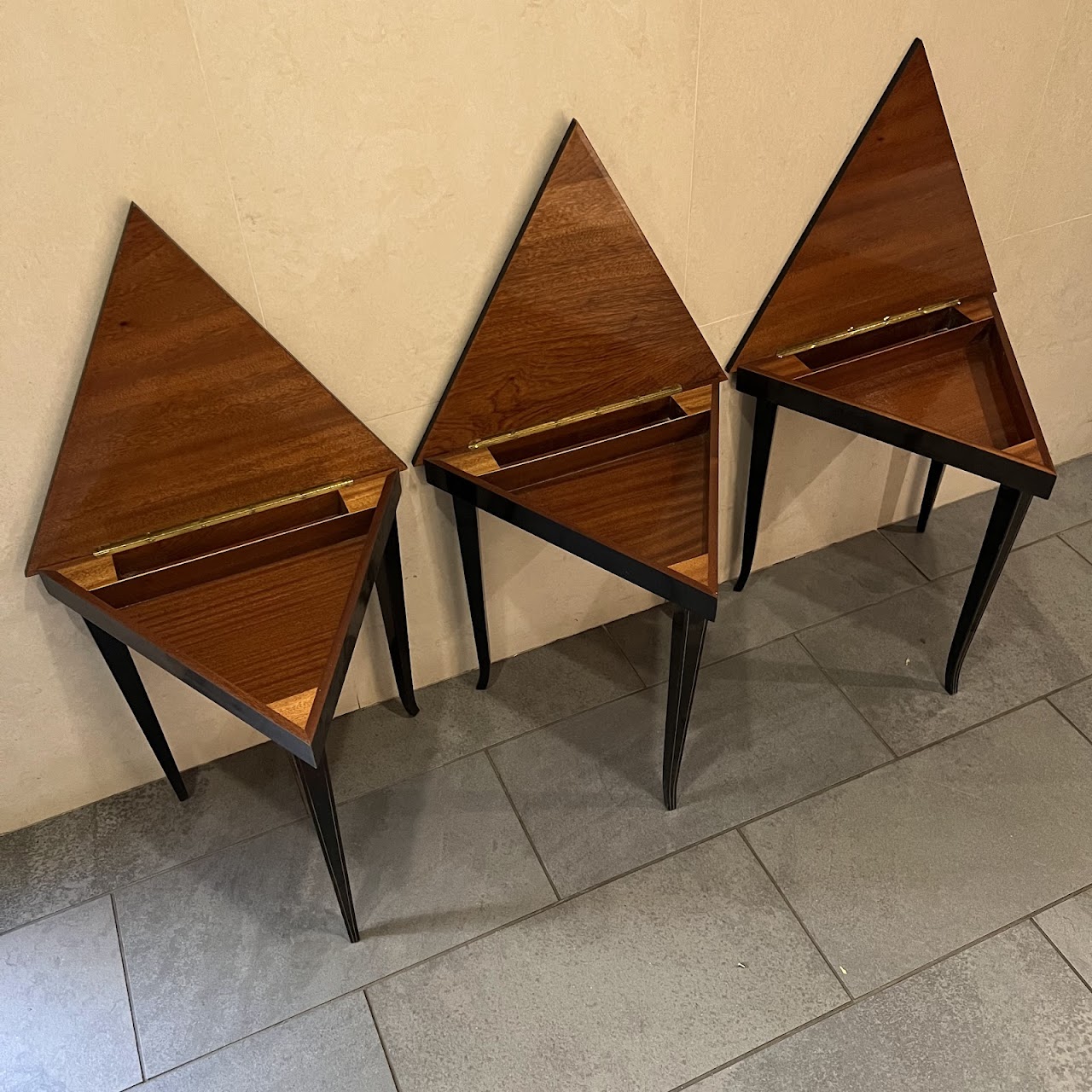 Italian Marquetry Inlaid Triangular Music Table Trio