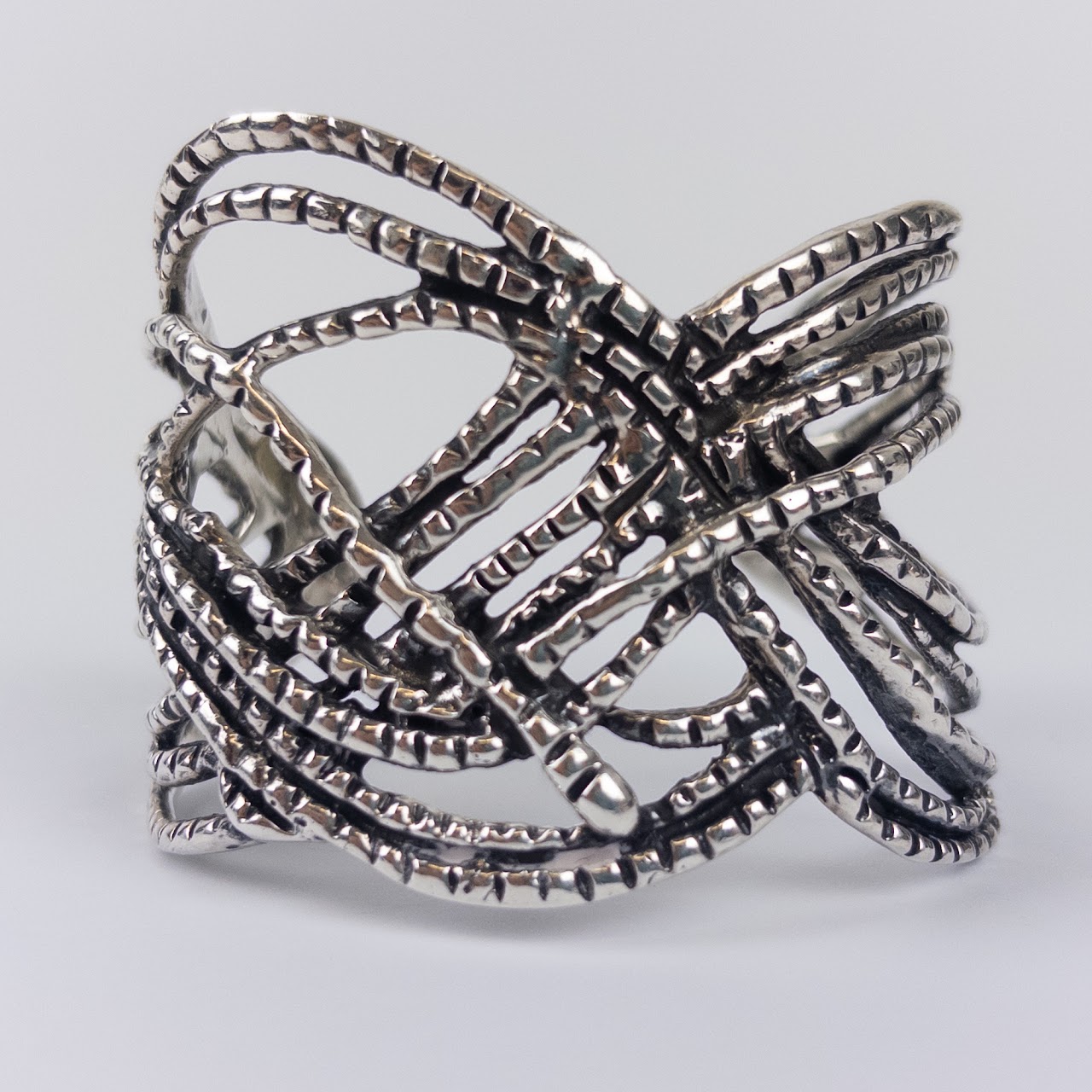 Sterling Silver Twine Twist Open Cuff Bangle