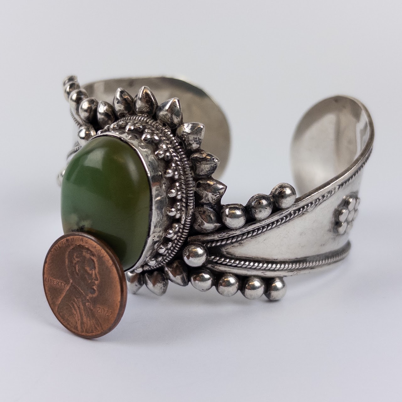 Sterling Silver Open Cuff Bracelet with Cabochon