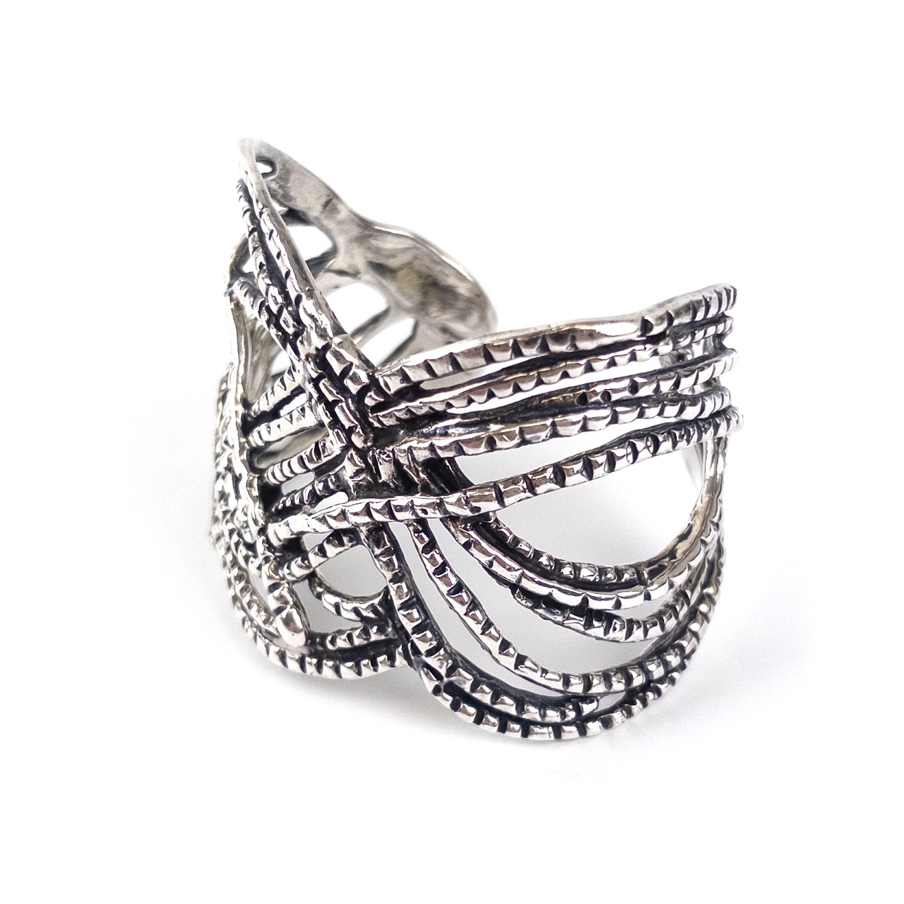 Sterling Silver Twine Twist Open Cuff Bangle