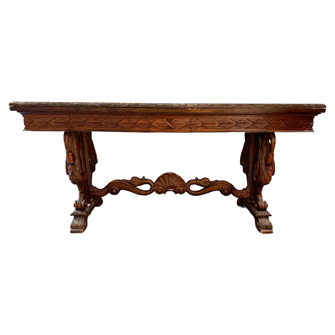 Renaissance Revival Walnut Trestle Base Convertible Buffet and Dining Table