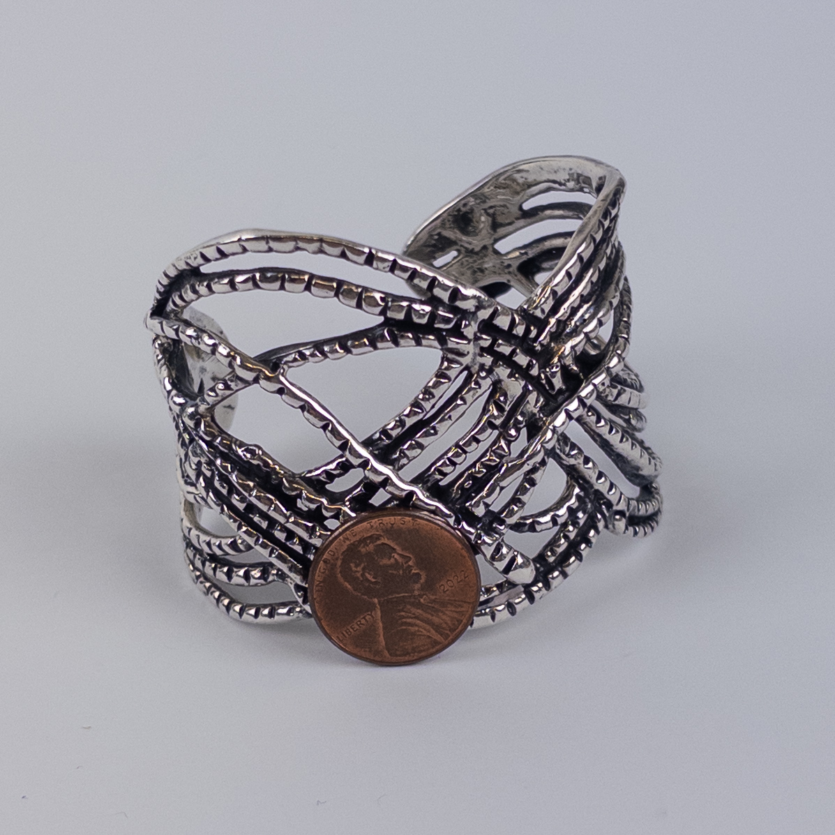 Sterling Silver Twine Twist Open Cuff Bangle