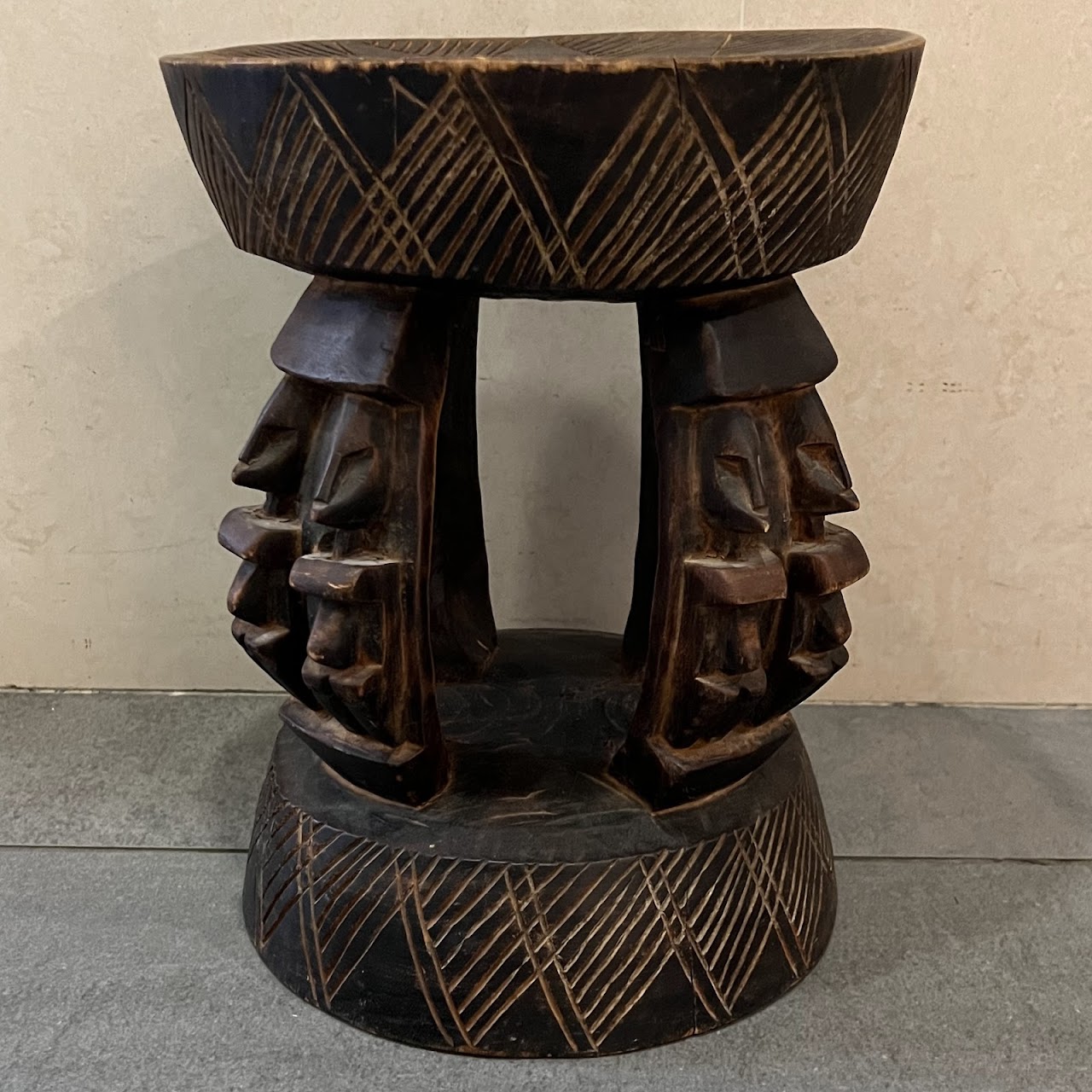 African Dogon Carved Figural Leg Stool