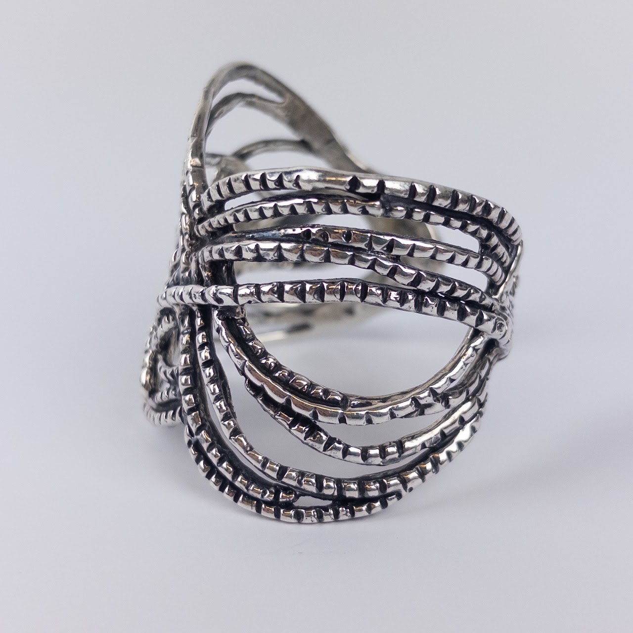 Sterling Silver Twine Twist Open Cuff Bangle