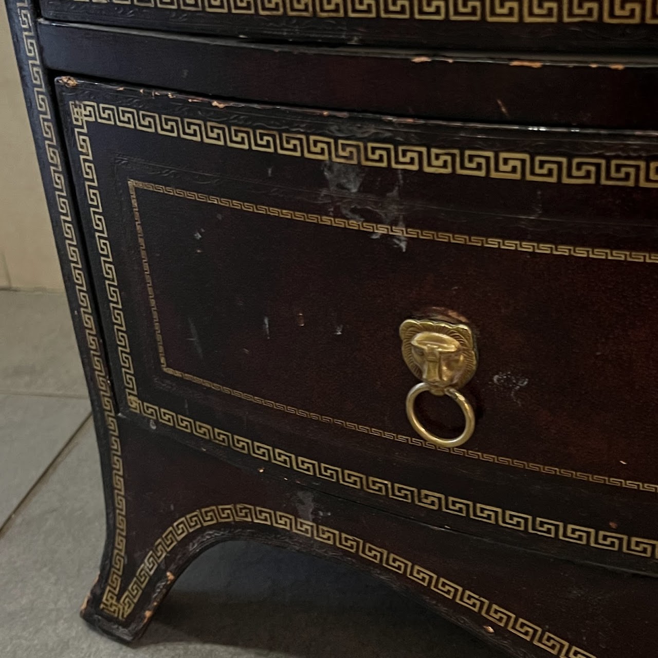 Maitland-Smith Georgian Style Leather Wrapped Small Chest of Drawers