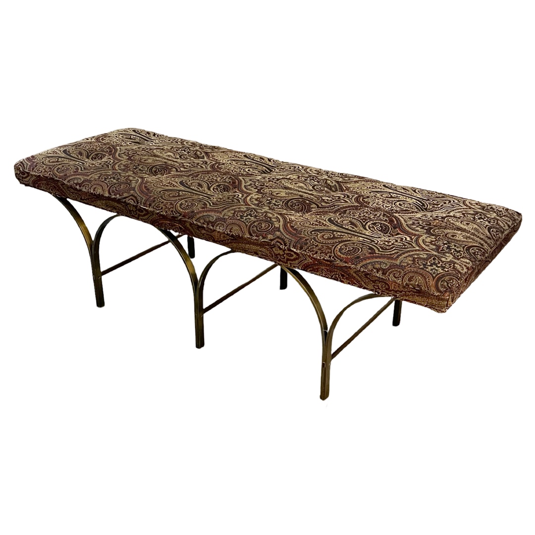 Tufted Jacquard Upholstered Brass Base Bench