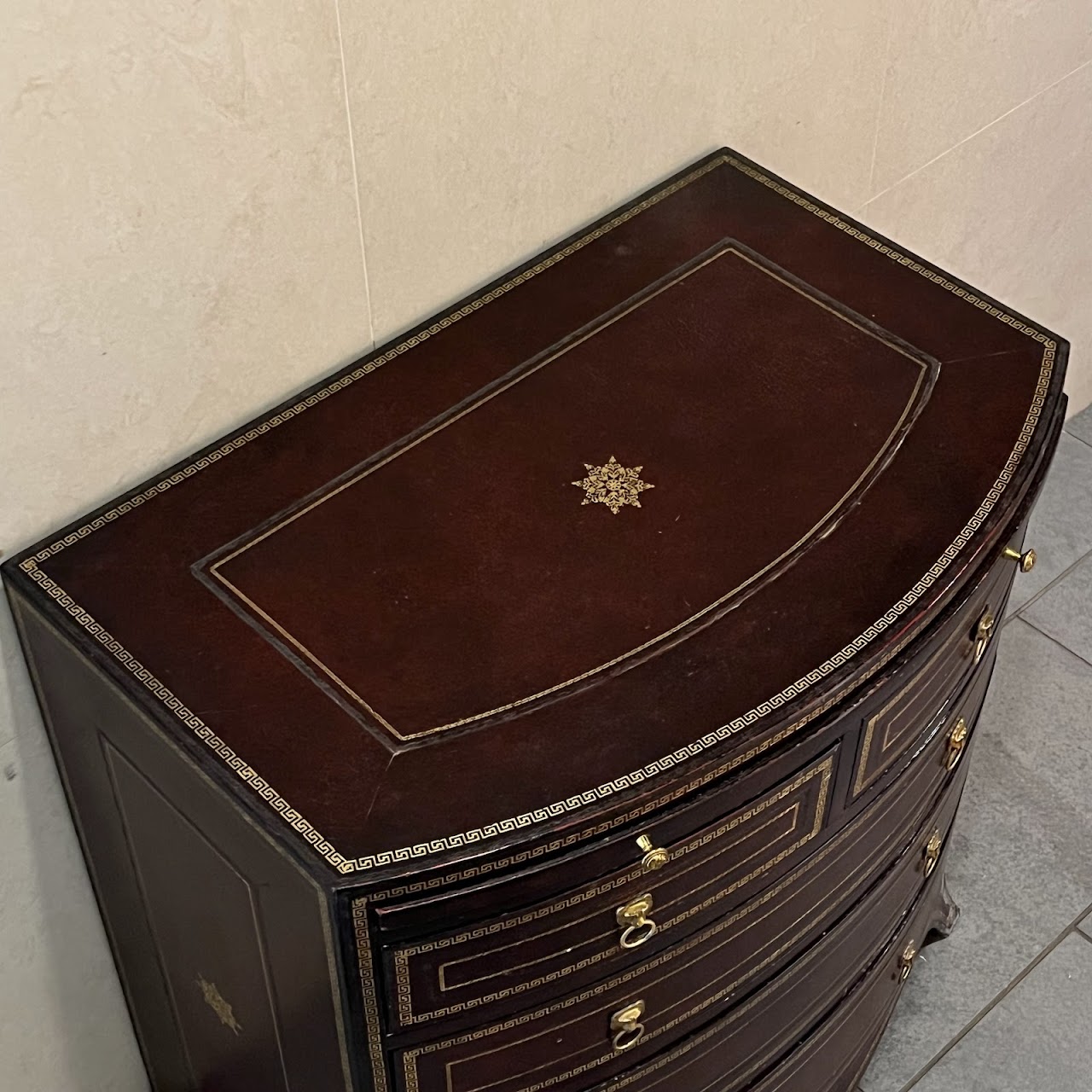 Maitland-Smith Georgian Style Leather Wrapped Small Chest of Drawers