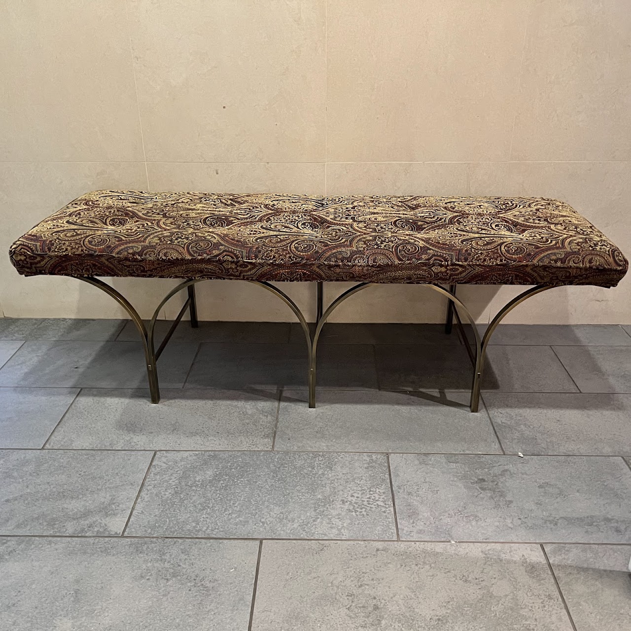 Tufted Jacquard Upholstered Brass Base Bench