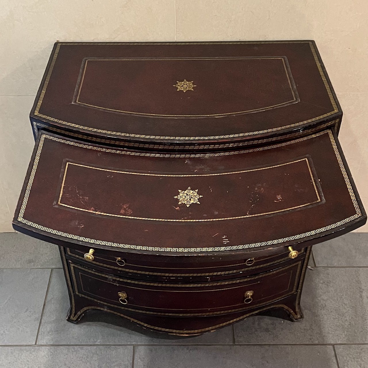 Maitland-Smith Georgian Style Leather Wrapped Small Chest of Drawers