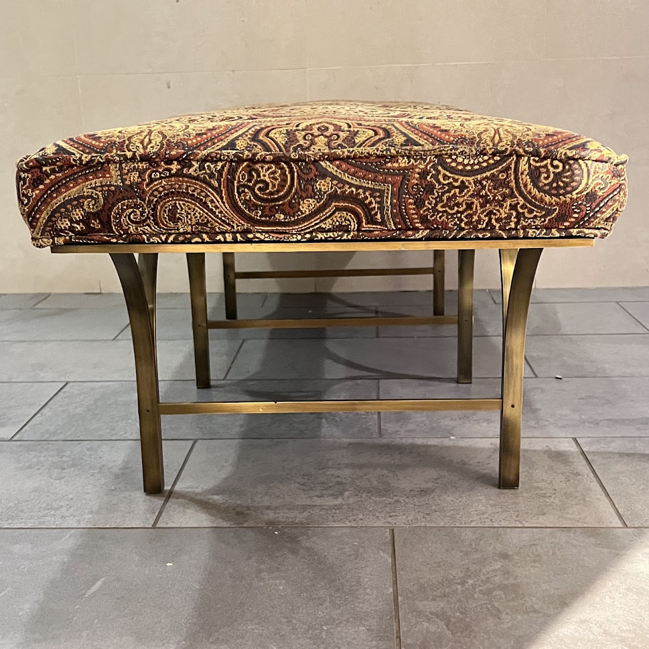 Tufted Jacquard Upholstered Brass Base Bench