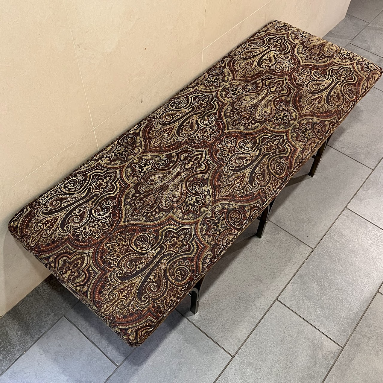 Tufted Jacquard Upholstered Brass Base Bench