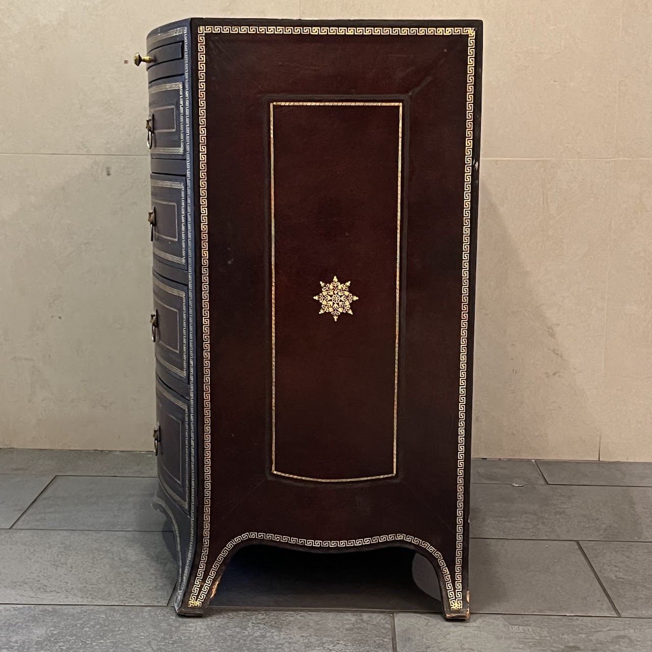 Maitland-Smith Georgian Style Leather Wrapped Small Chest of Drawers