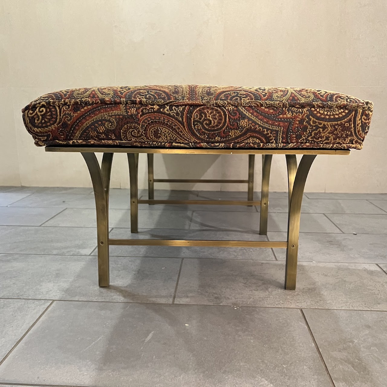 Tufted Jacquard Upholstered Brass Base Bench