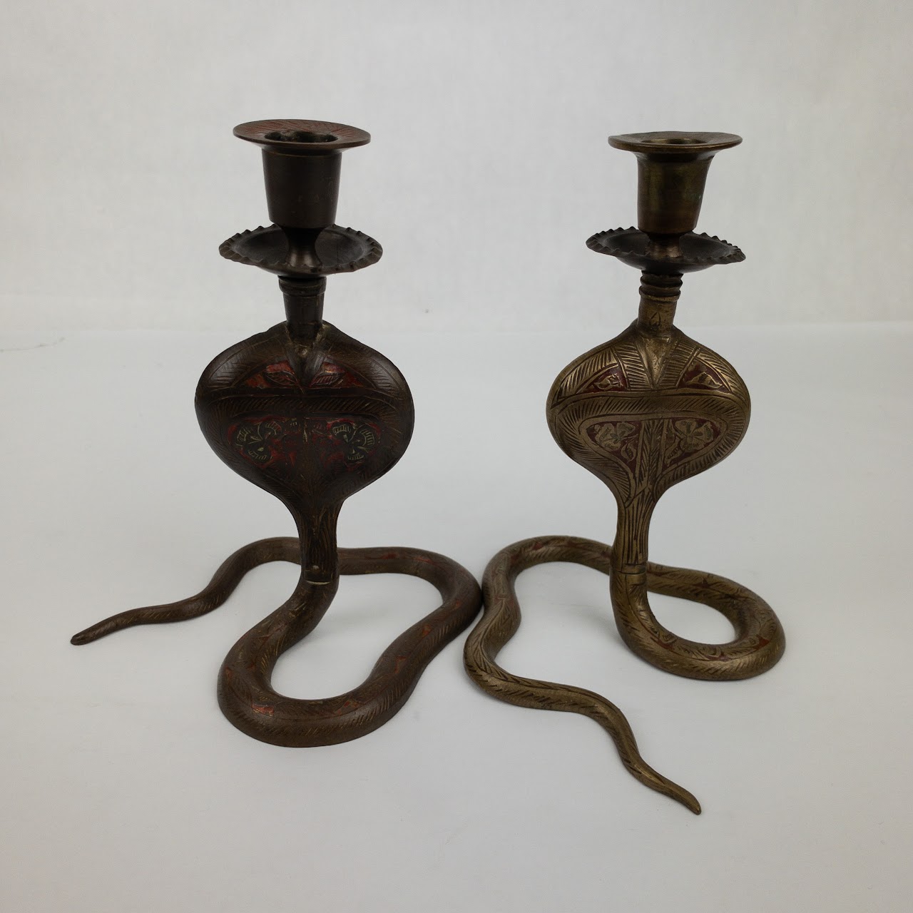 Vintage Brass Cobra Candle Holders, Pair of Snake Candle Sticks