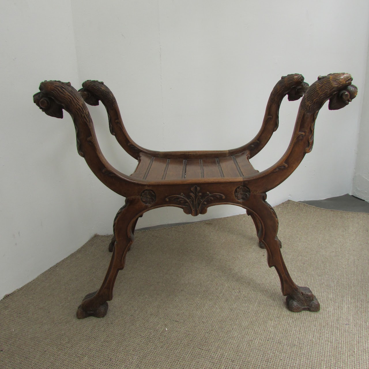 Carved Dragon Scroll Campaign Stool