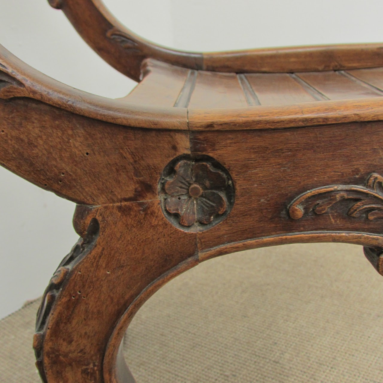 Carved Dragon Scroll Campaign Stool