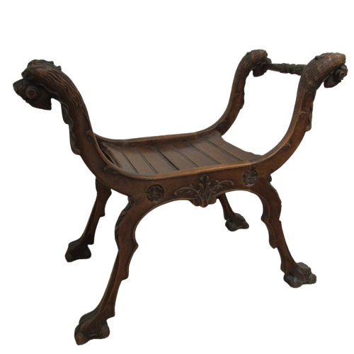 Carved Dragon Scroll Campaign Stool