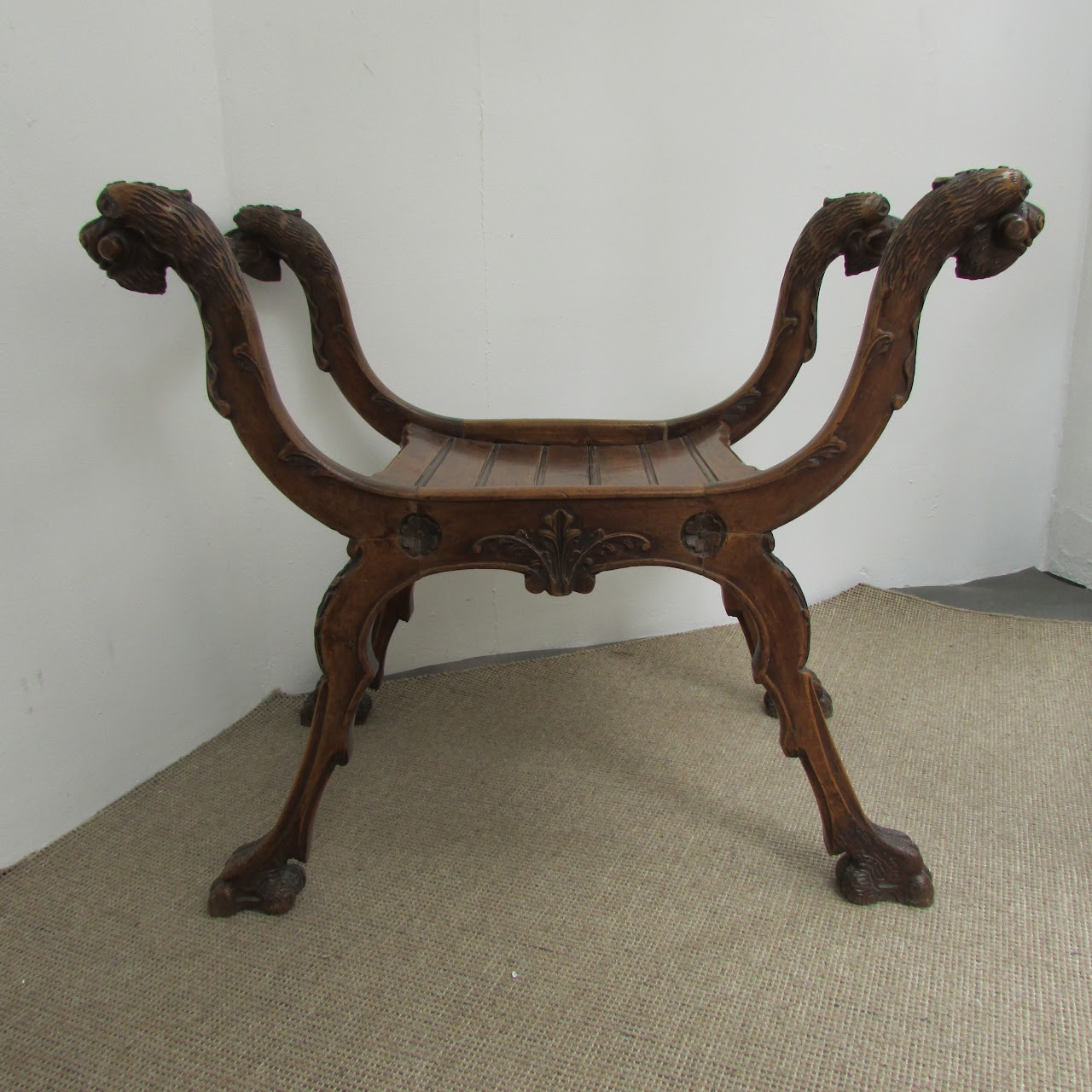 Carved Dragon Scroll Campaign Stool