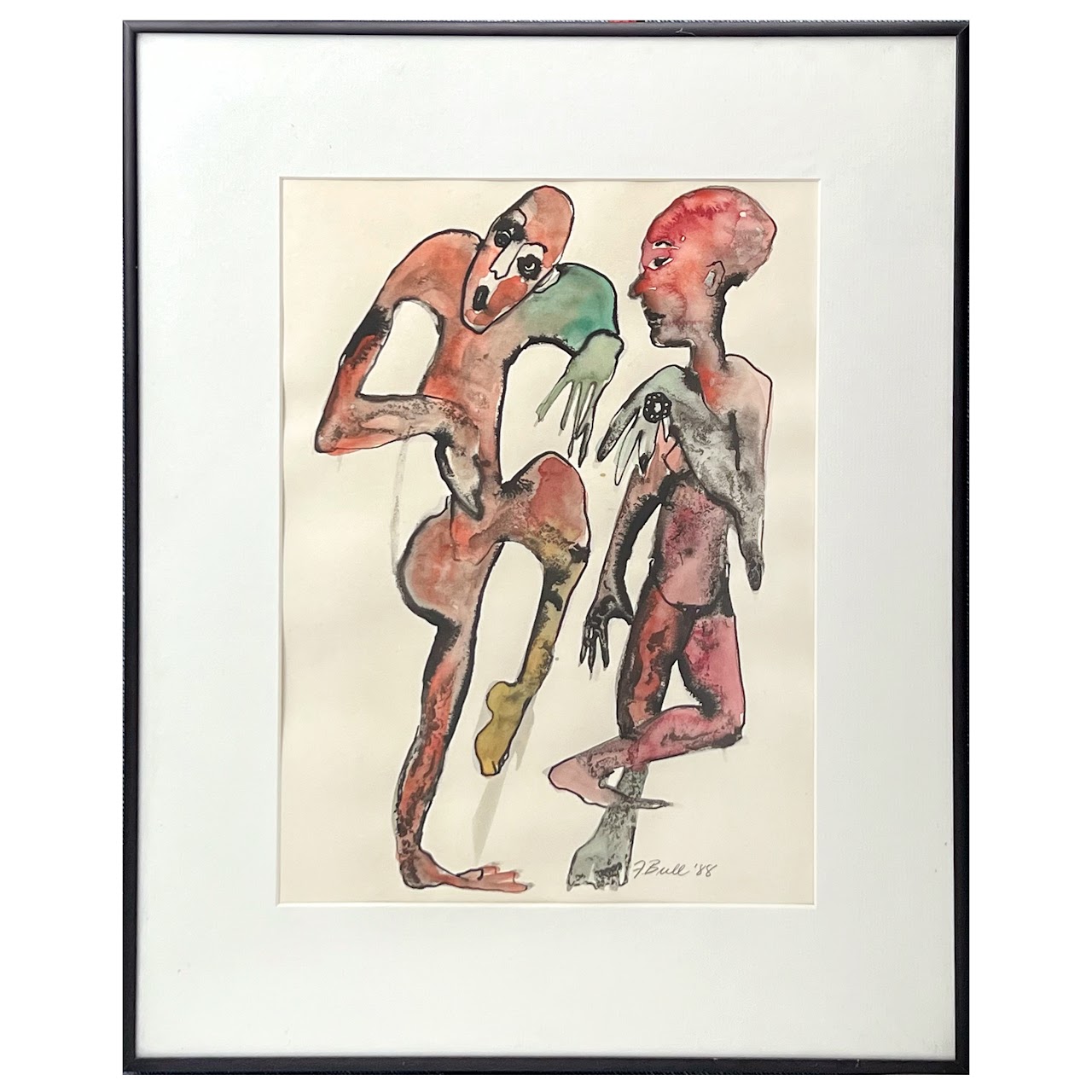 F. Bull Signed Ink and Watercolor Painting, 1988