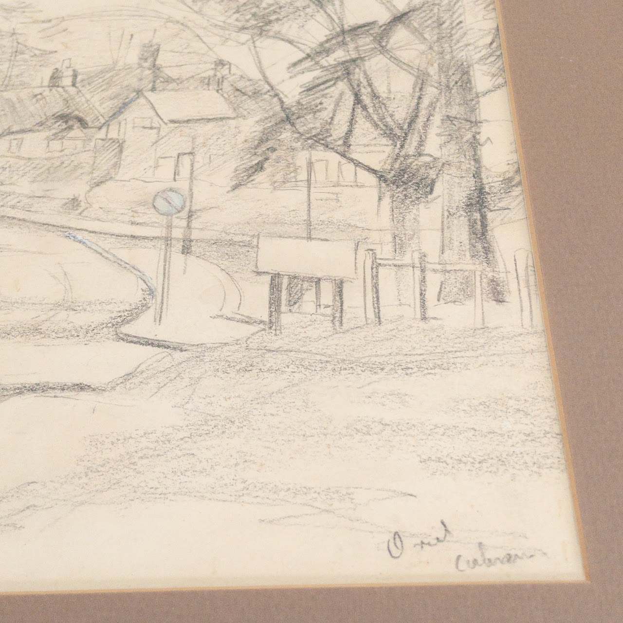 Street Scene Signed Pencil Drawing