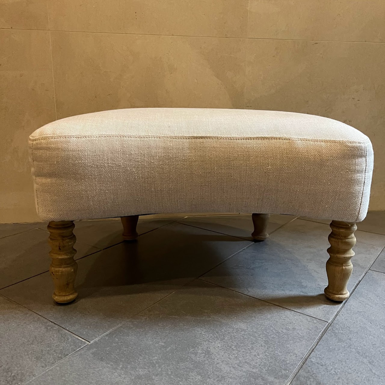 Diminutive Linen Fireside Chair & Ottoman