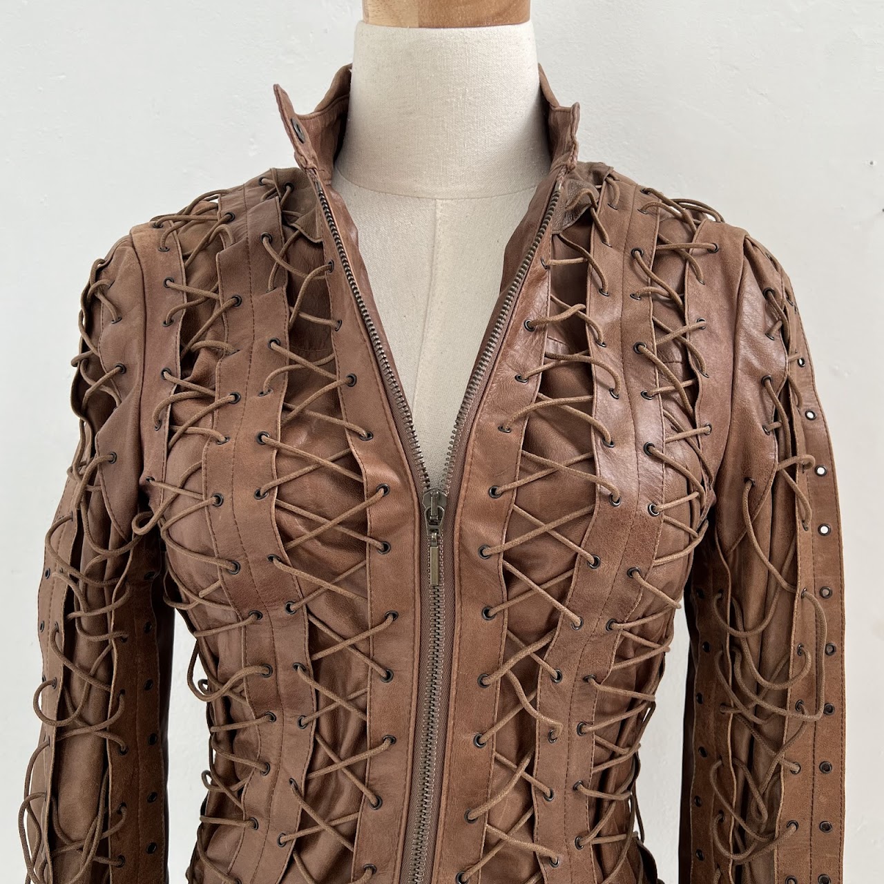 Faycal Amor Plein Sud Vintage Lace Up Leather Jacket