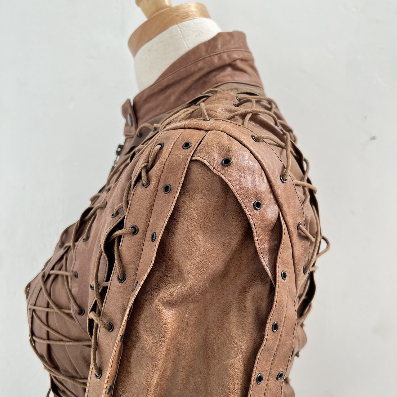 Faycal Amor Plein Sud Vintage Lace Up Leather Jacket