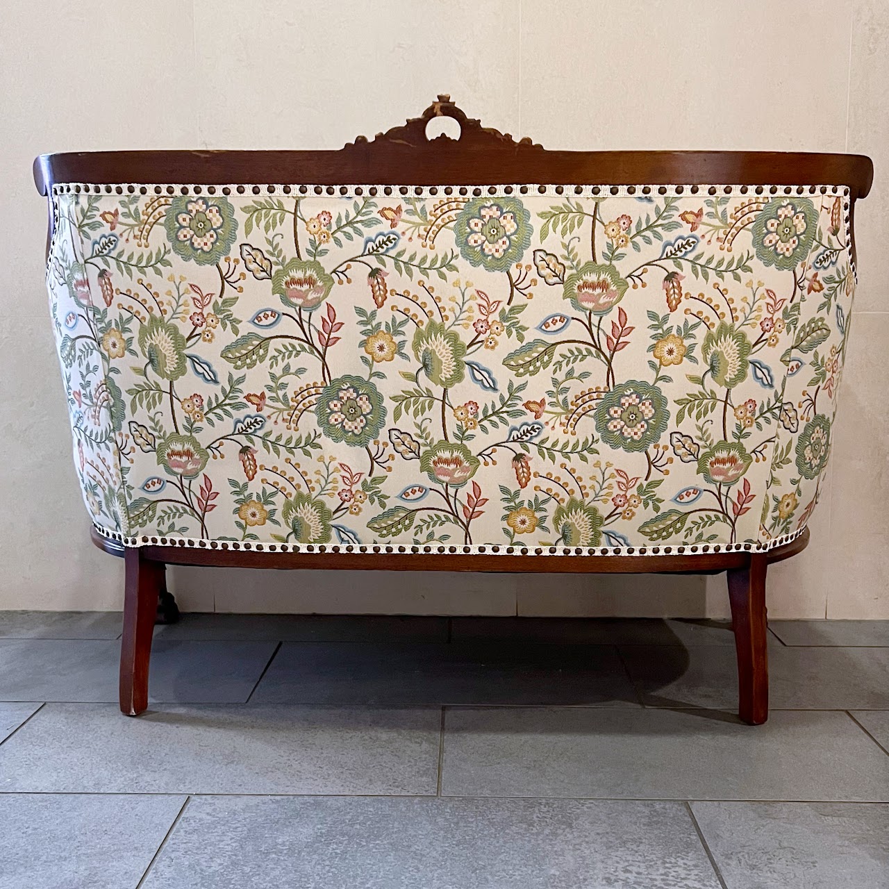 Baroque Revival Carved Mahogany and Floral Jacquard Settee