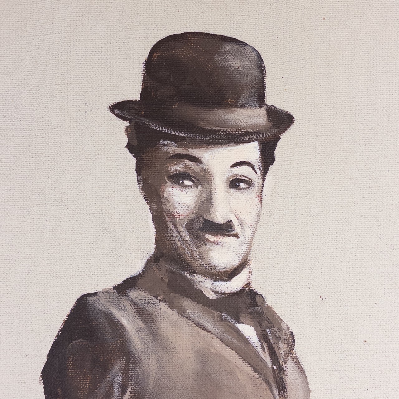 Charlie Chaplin Signed Oil Portrait Painting