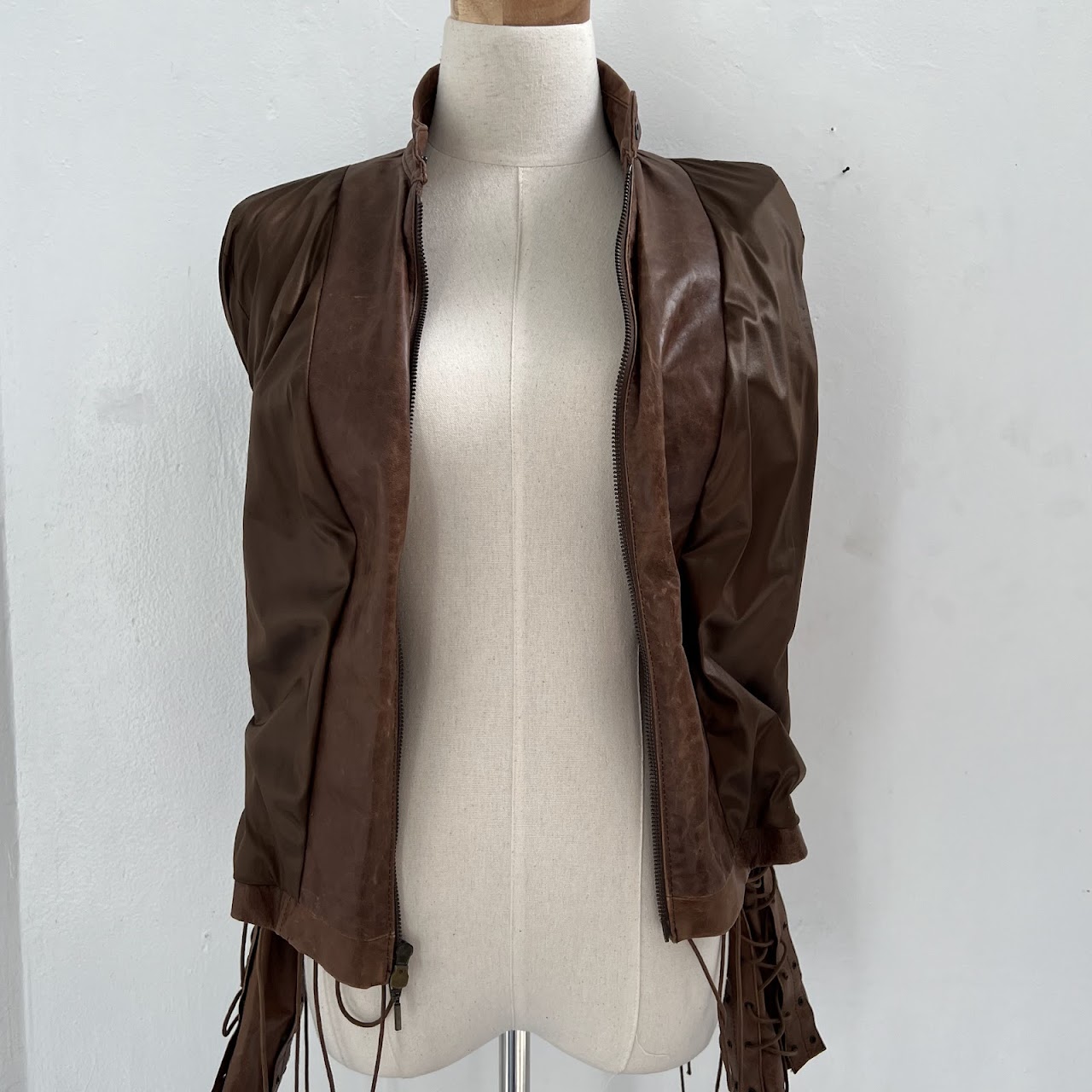 Faycal Amor Plein Sud Vintage Lace Up Leather Jacket