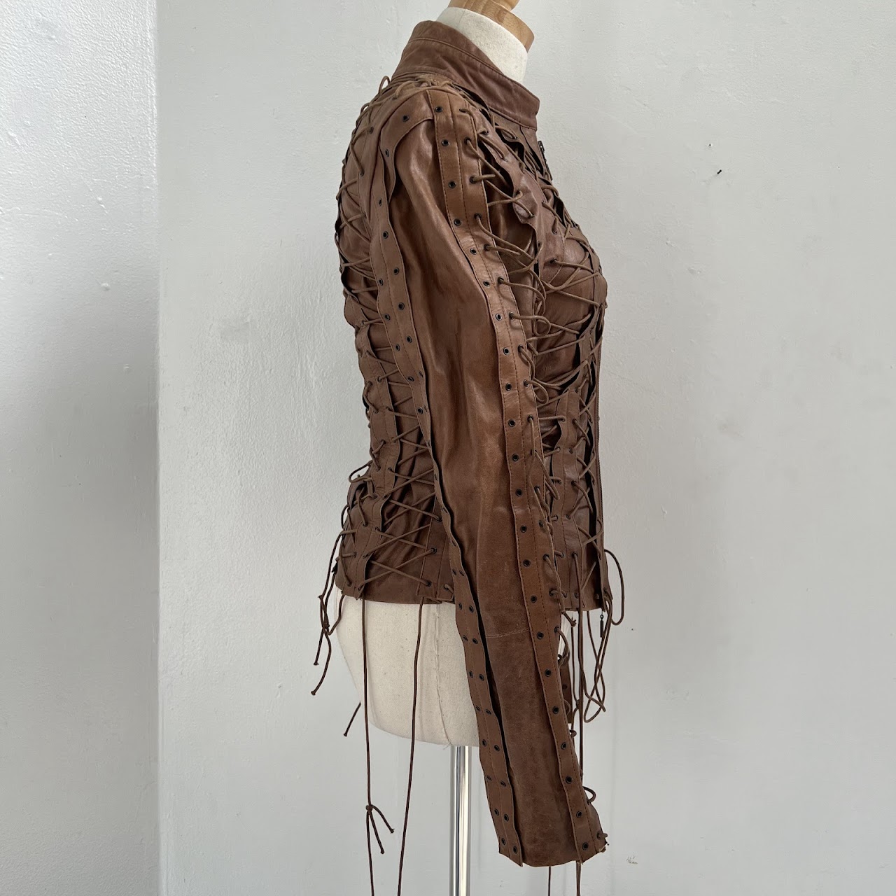 Faycal Amor Plein Sud Vintage Lace Up Leather Jacket