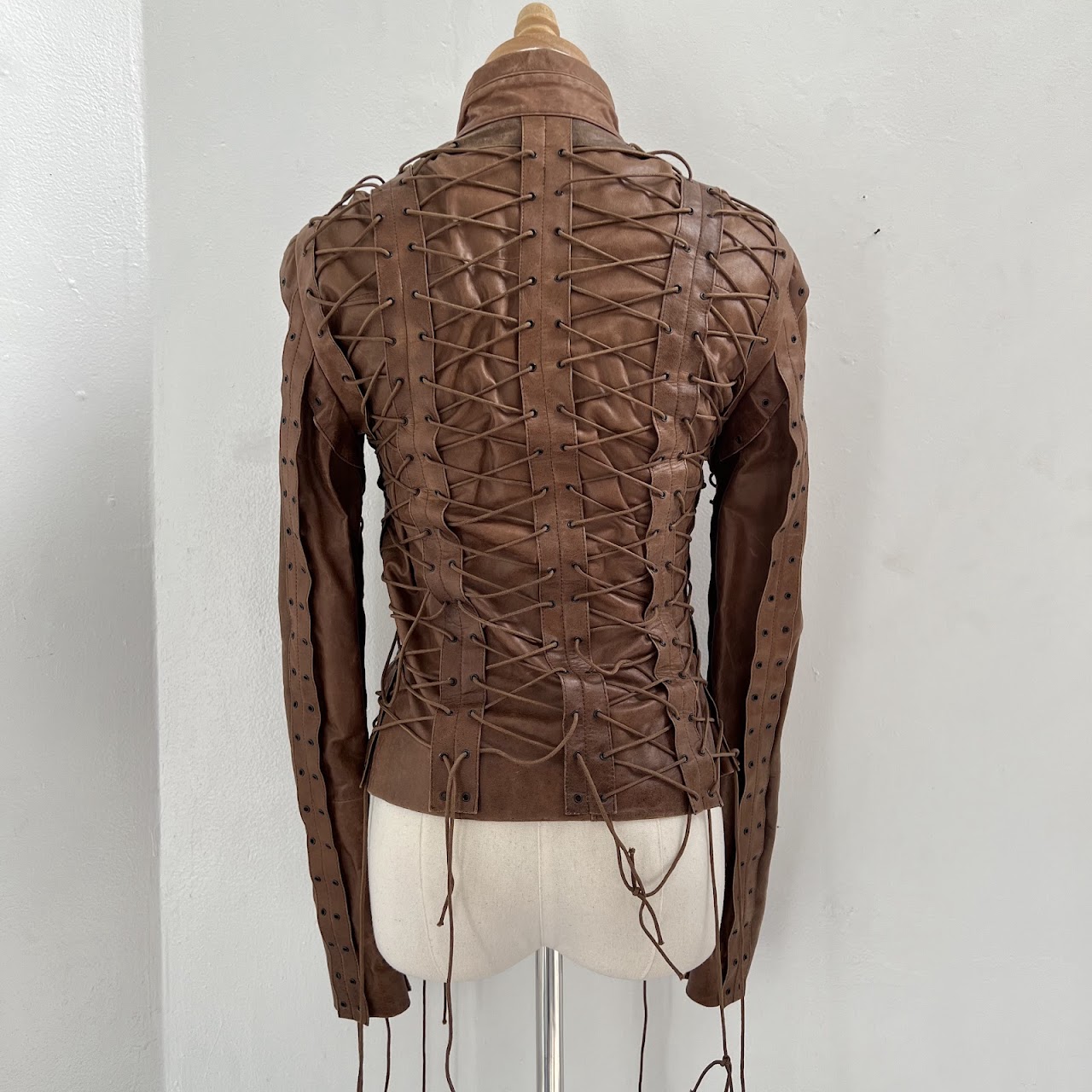 Faycal Amor Plein Sud Vintage Lace Up Leather Jacket