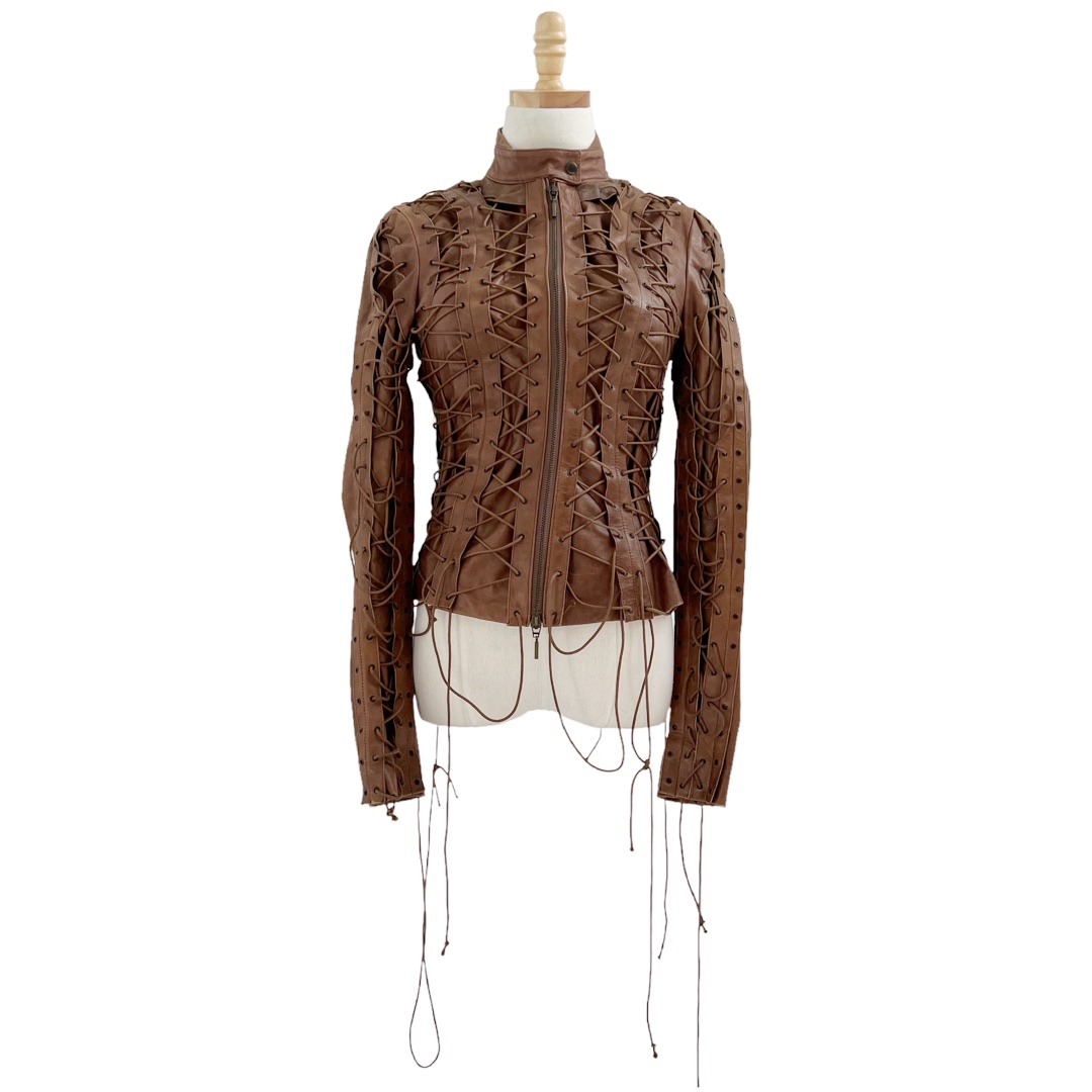 Faycal Amor Plein Sud Vintage Lace Up Leather Jacket