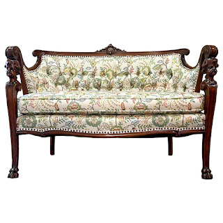 Baroque Revival Carved Mahogany and Floral Jacquard Settee