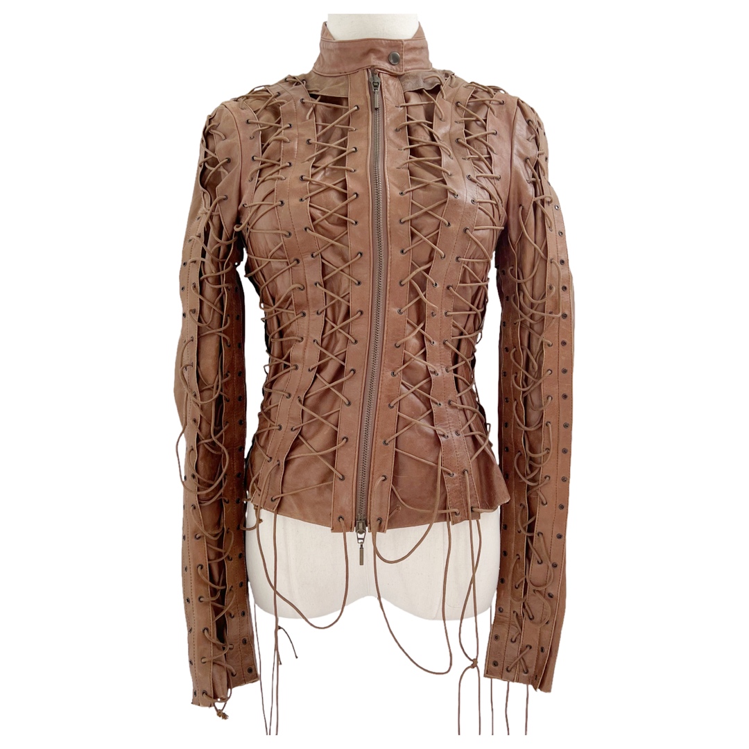 Faycal Amor Plein Sud Vintage Lace Up Leather Jacket