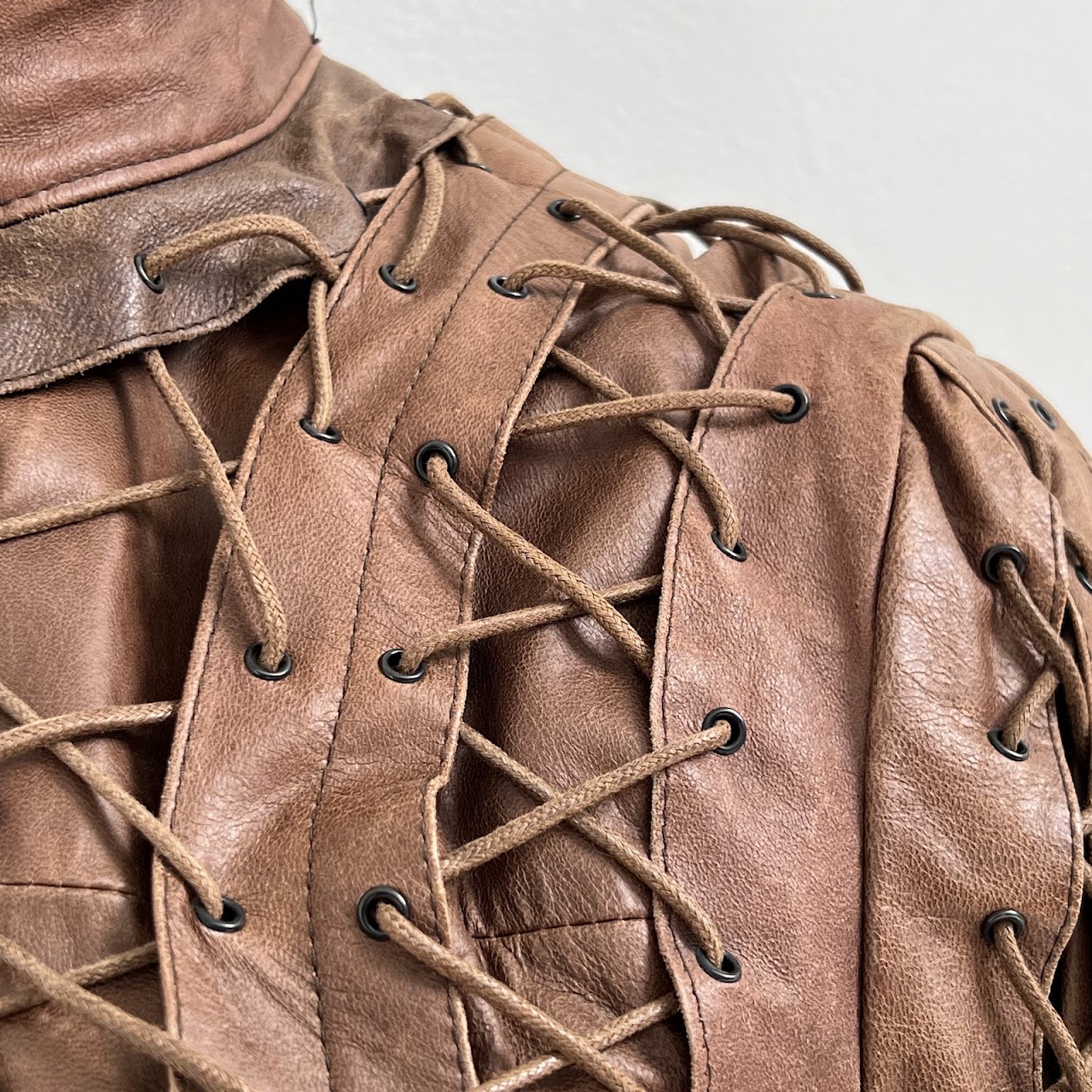 Faycal Amor Plein Sud Vintage Lace Up Leather Jacket