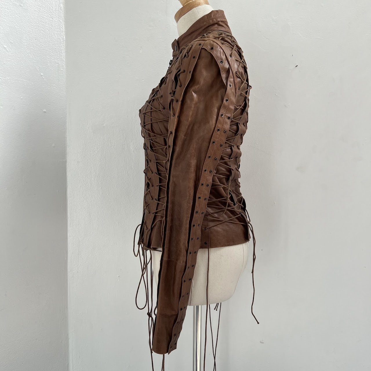 Faycal Amor Plein Sud Vintage Lace Up Leather Jacket