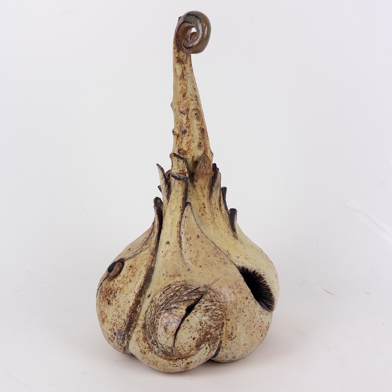 Signed Ceramic Sprouted Garlic Sculpture