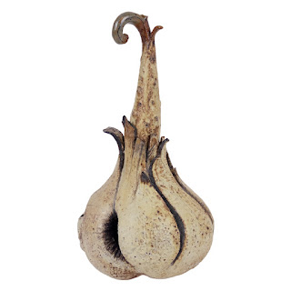 Signed Ceramic Sprouted Garlic Sculpture