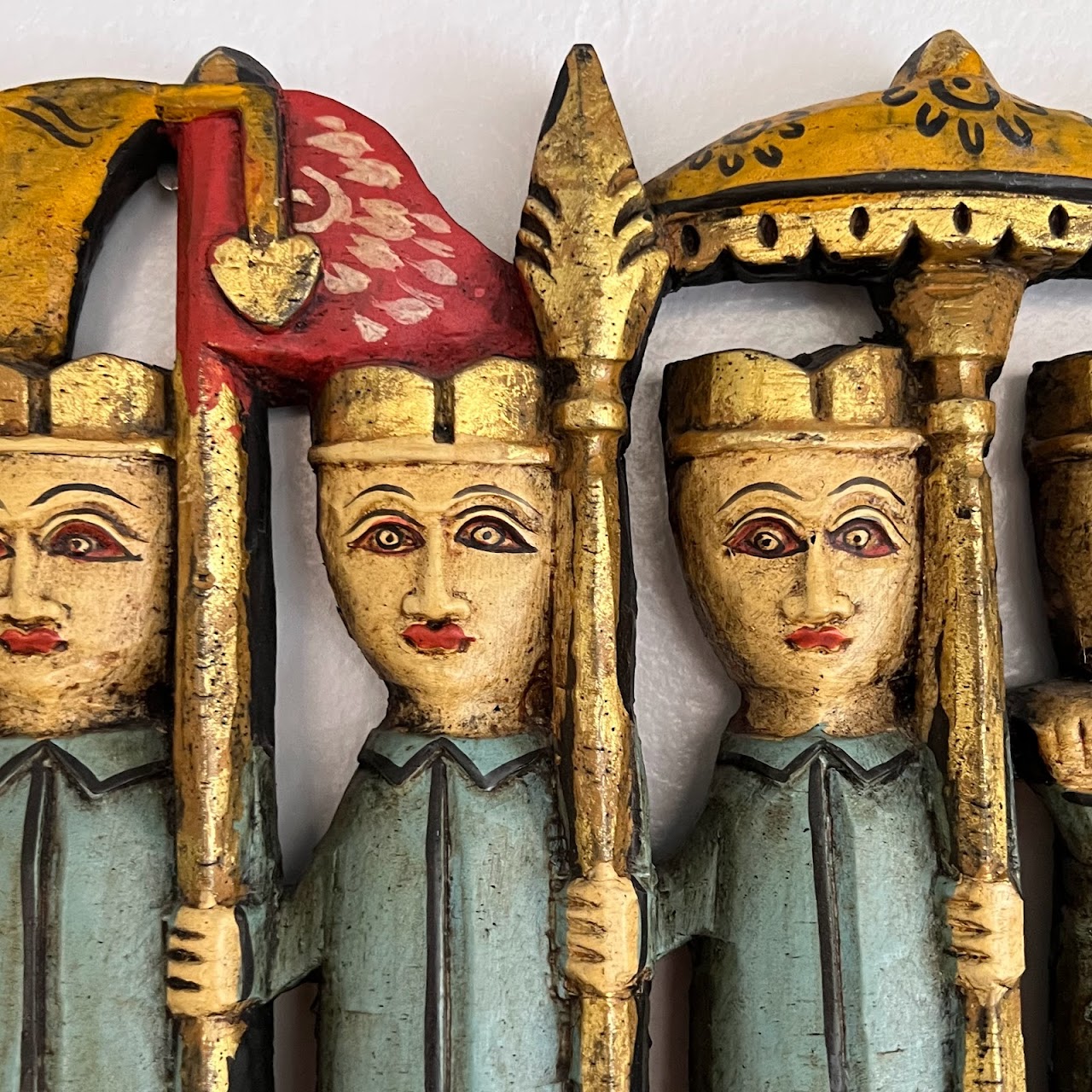 Balinese Procession Hand Painted Wood Carving