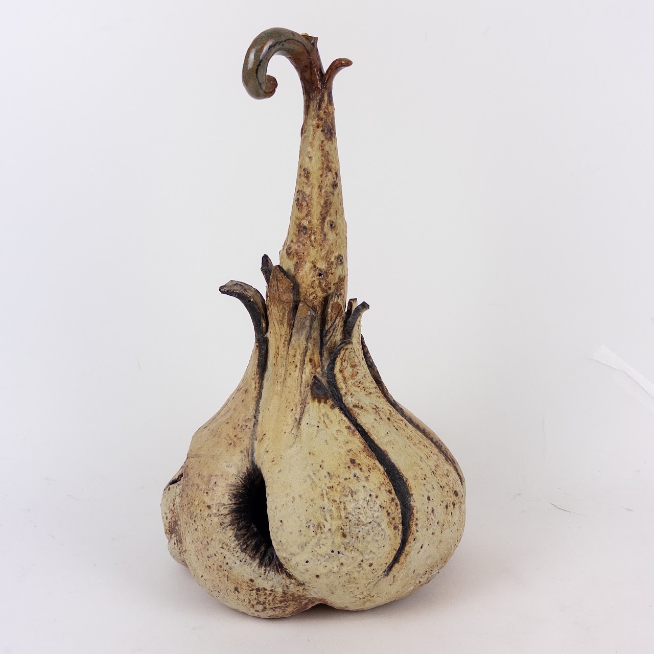 Signed Ceramic Sprouted Garlic Sculpture