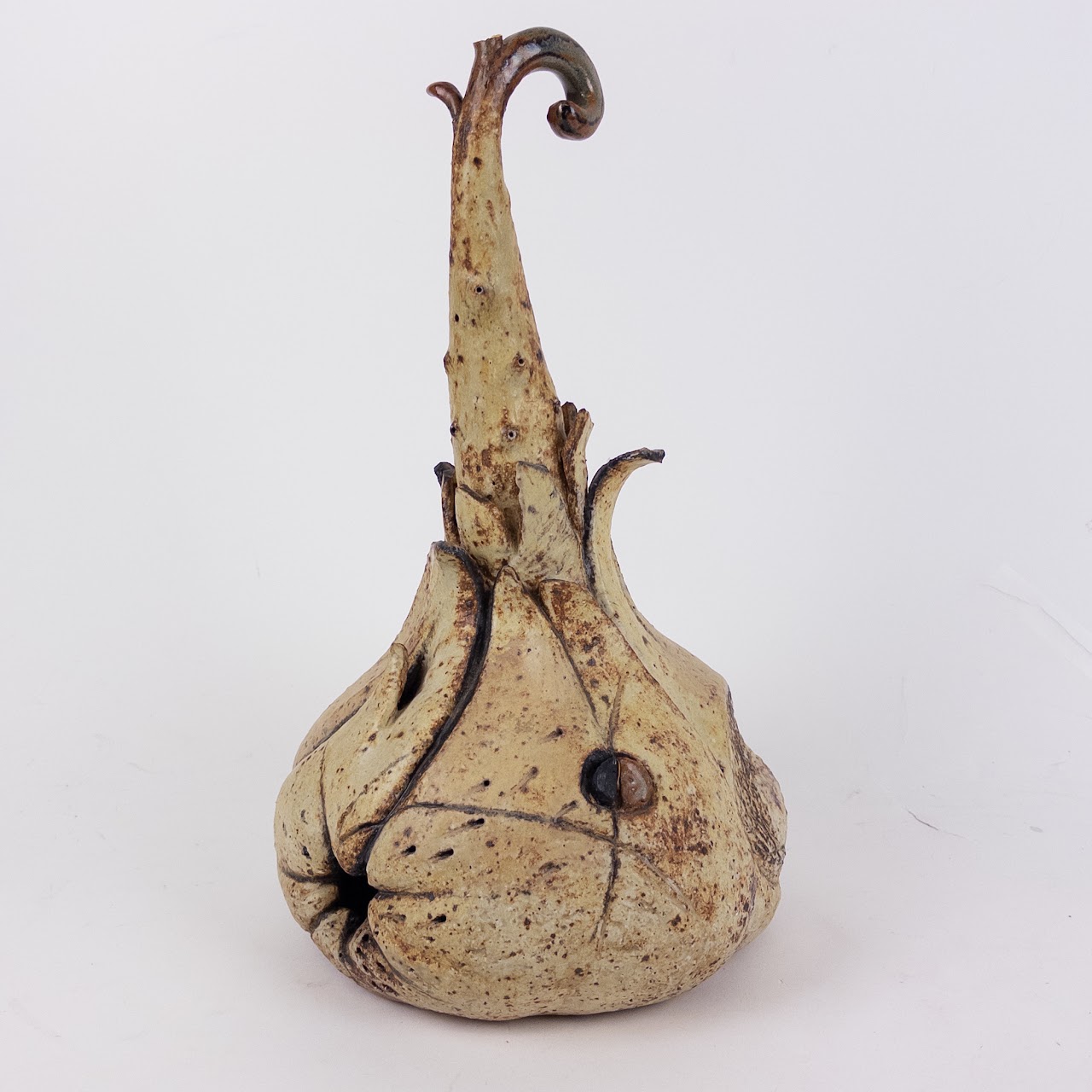 Signed Ceramic Sprouted Garlic Sculpture