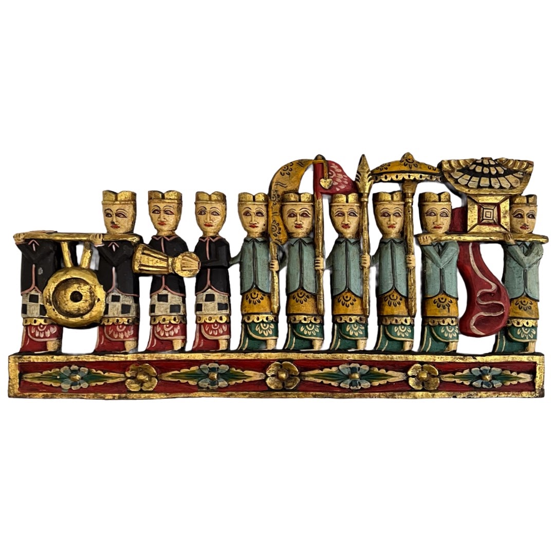 Balinese Procession Hand Painted Wood Carving