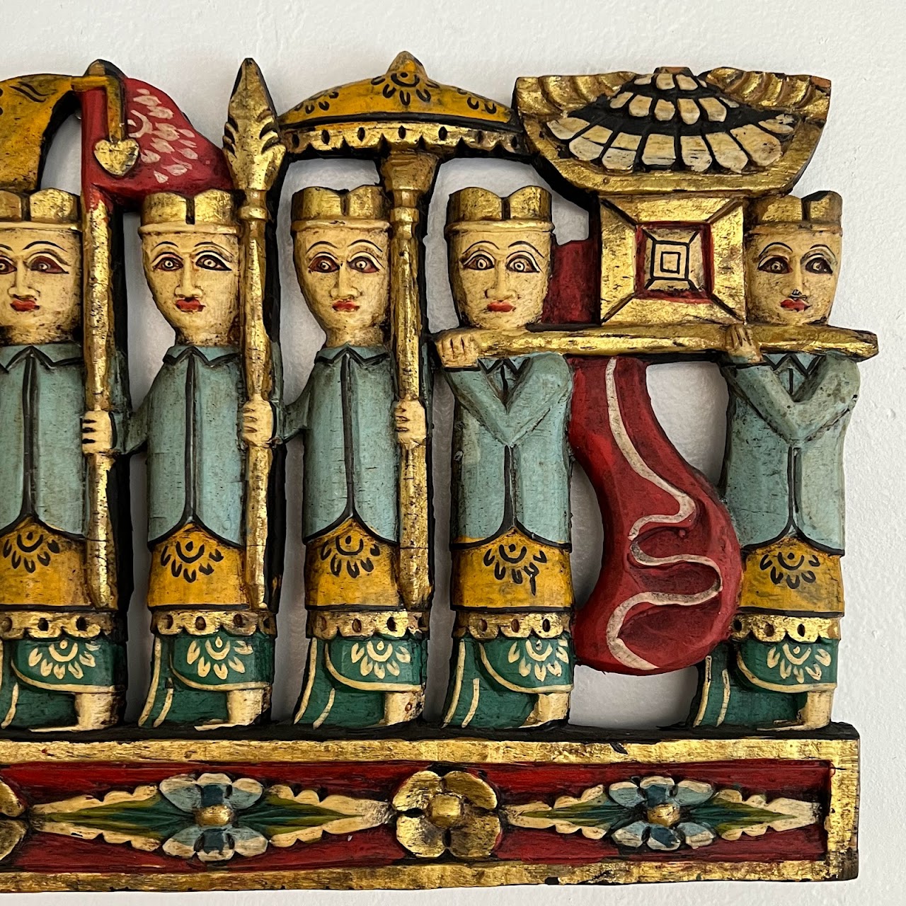 Balinese Procession Hand Painted Wood Carving