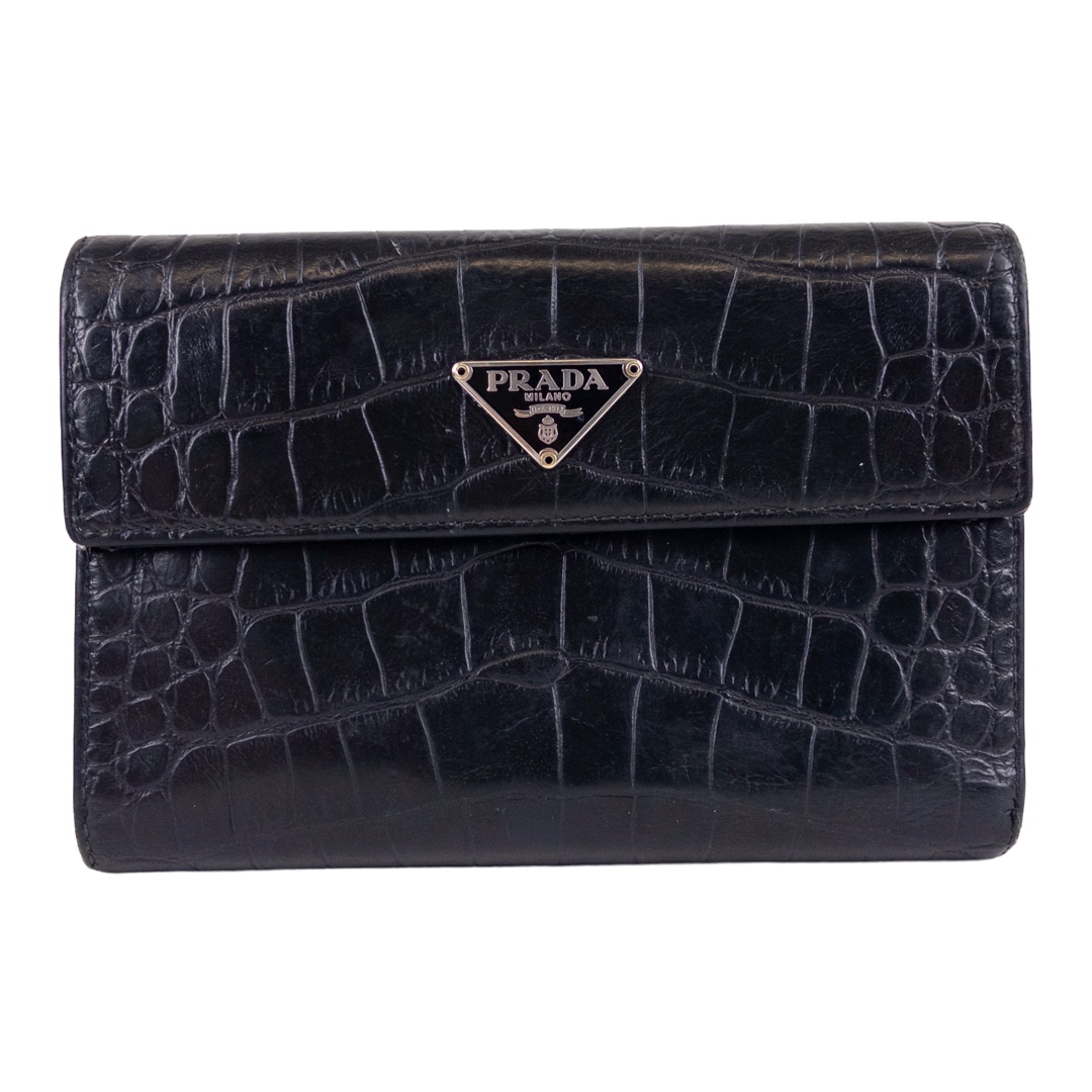 Prada Crocodile Embossed Leather Wallet