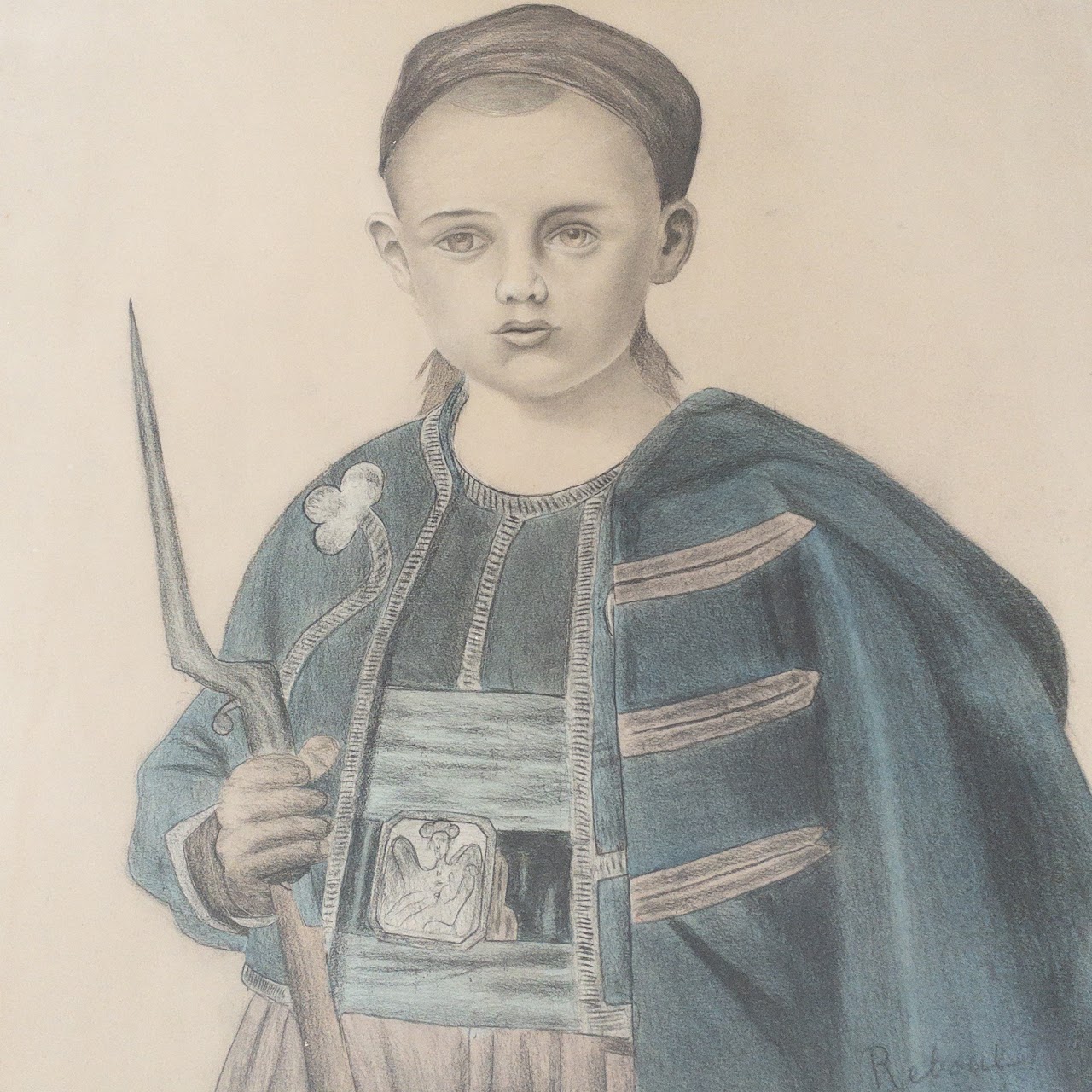 Signed Antique Portrait Drawing