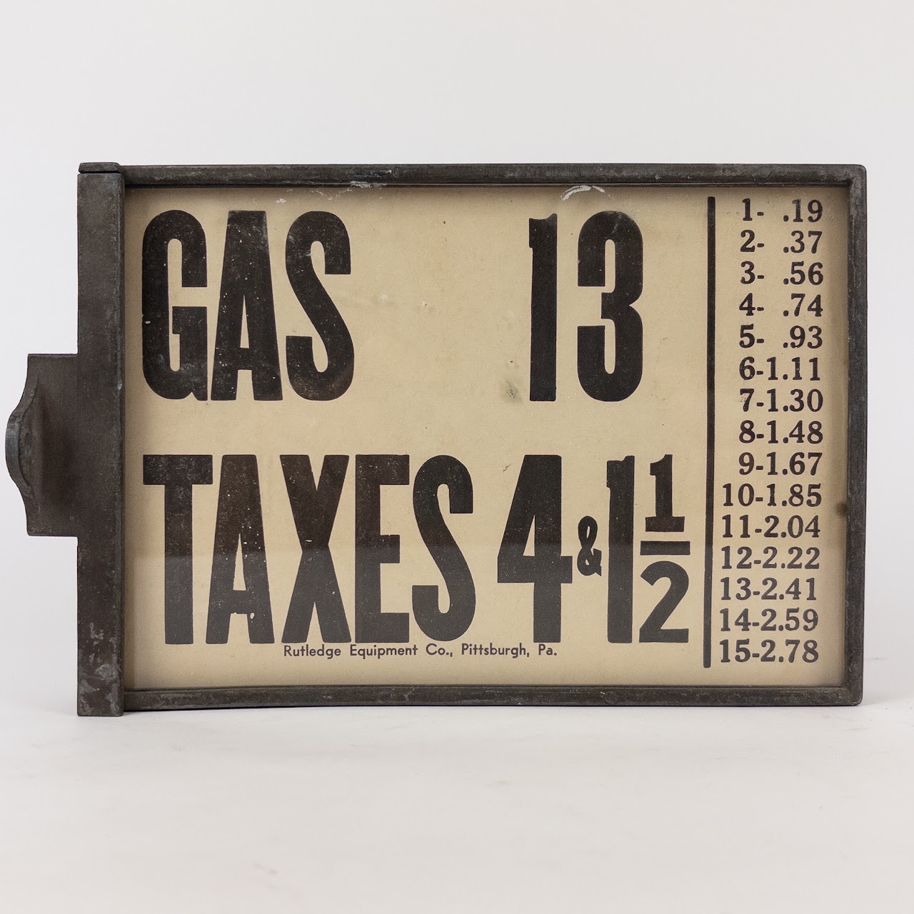 Rutledge Equipment Co. Antique Gas Pricing Sign