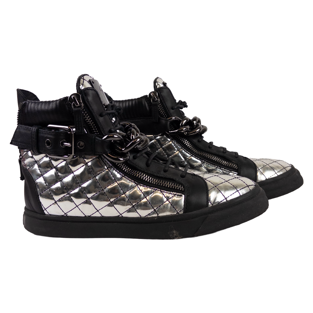 Giuseppe Zanotti Quilted Metallic Leather Hi Top Sneakers